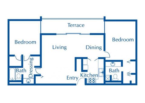 Floor plan for 2 beds, 2 baths, 1285 sqft